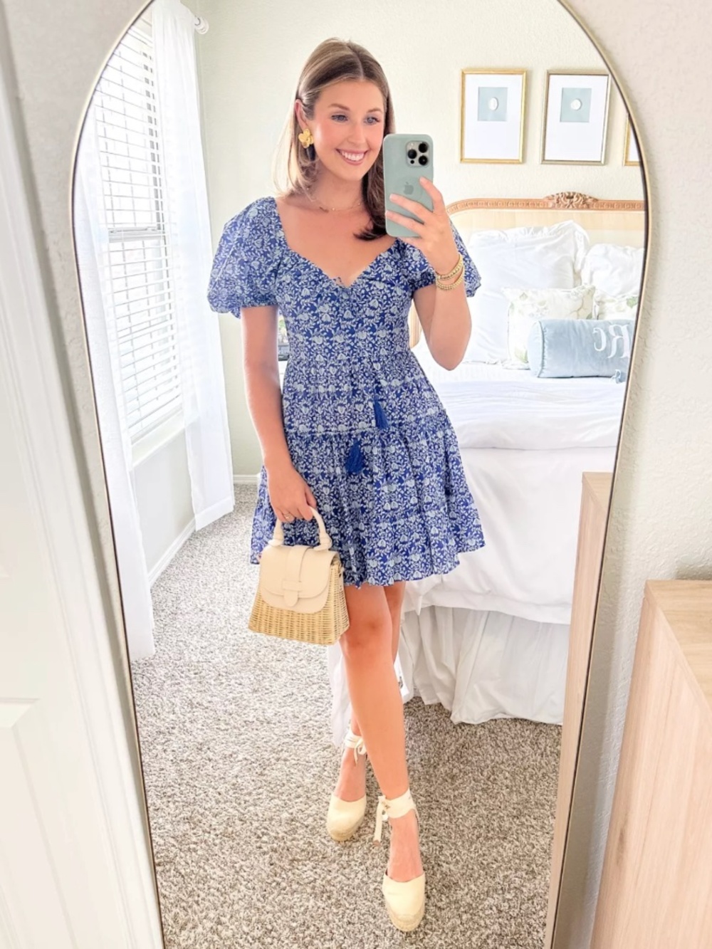 ZARA Blogger Fave Puff Sleeve Block Print Sundress Mini Dress